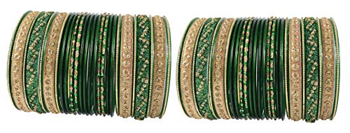 Image of NMII Non-Precious Metal with Base Metal Spreads with Zari Glossy Finished Premium Traditional Bridal Chuda Bangle set for Women and Girls