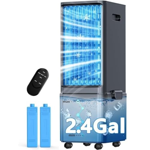 Windowless Air Conditioner w/ 4 Modes & 3 Speeds, Waterless Alert, 2.4-Gal Tank for 20H Cooling, 12H Timer, 20FT Remote, 70° Auto Swing Evaporative Air Cooler, Portable AC Unit for Bedroom