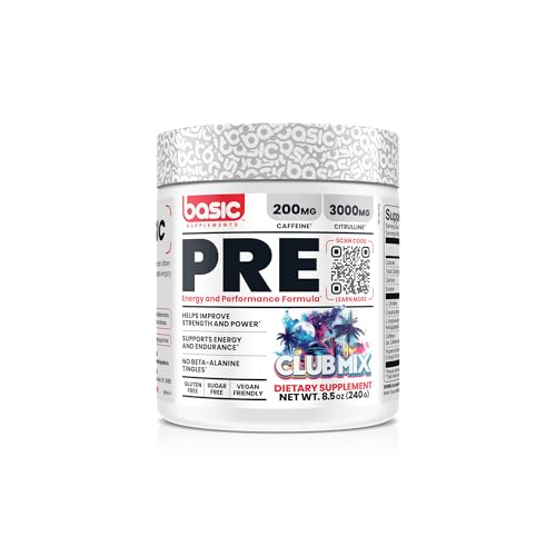 Image of Basic Pre-Workout with 200mg Caffeine and 3000mg Citrulline for Energy, Focus, and Strength Support, No Beta-Alanine Tingles, Vegan, Gluten-Free, Sugar-Free, Featuring Edible Glitter