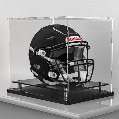 Football Helmet Display Case Full Size,Acrylic Helmet Display Case Black Acrylic Base,Self-Assembly Helmet Display Box Protection Holder Dustproof Sports Collectibles Storage Showcase by WANLIAN - Used condition - US$41.52