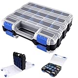 Doppelseitige Schrauben Sortierbox, 34 Fächer Sortimentskoffer mit Abnehmbaren Trennwänden, Sortimentsbox für Schrauben, Nägel und Kleinteile Aufbewahrung Schraubenschrauben (Blau)