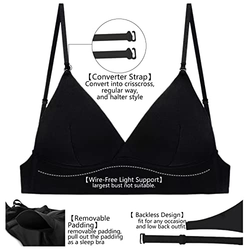 Image of Strappy Low Back Bra for Women Deep V Low Cut Backless Bralette Multiway Convertible Straps Halter Bra