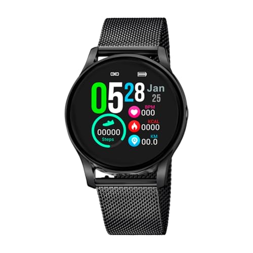 LOTUS Reloj Inteligente Mujer   Smartwatch de Acero Inoxidable Negro   Resistente al Agua IP65   Control Música, Cuenta Pasos y Calorías, Teléfono, Deportes, Frecuencia Cardíaca, Monitor Sueño 50002/A
