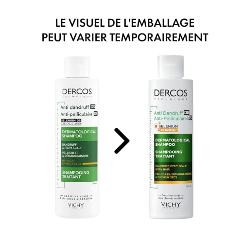 Dercos - Shampooing Antipelliculaire DS - Shampoing Cheveux Secs et Abîmés - Anti Pelliculaire à base de Sélénium et Acide Salicylique - Apaise le Cuir Chevelu - Efficacité Cliniquement Prouvée