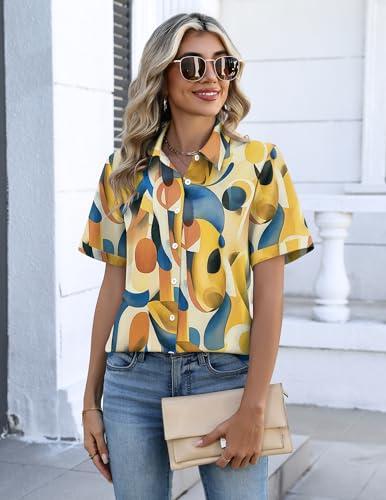 Image of Zeagoo Button Down Shirts for Women Short Sleeve Collared Tops Dressy Casual V Neck Blouses