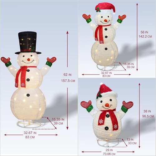 YULETIME 3-Piece Pre-lit 3D Snowman Family – 62", 56", and 38" Christmas Snowman Display Decoration with 250 LED Lights (Snowman Family) by YULETIME - Image 3
