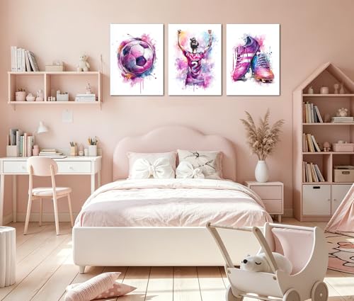 Image of Frimeeme Girl Purple Watercolor Soccer Wall Art, Purple, 12x16 Inches
