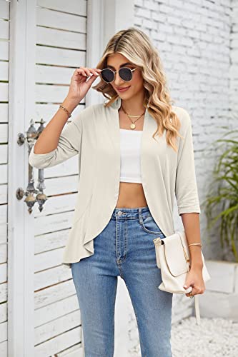 Famulily Cardigans for Women, 3/4 Sleeves Casual Lightweight Soft Open Cardigan for Summer (M, Beige) - Image 4
