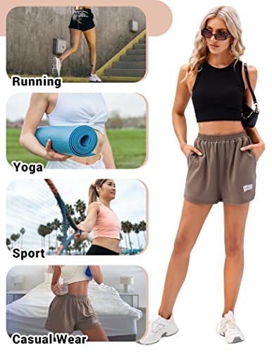 Kolagri Sweat Shorts For Women Spring Casual Quick Dry Drawstring Waist Gym Athletic Workout Lounge Sweatshorts Brown L #TOP3