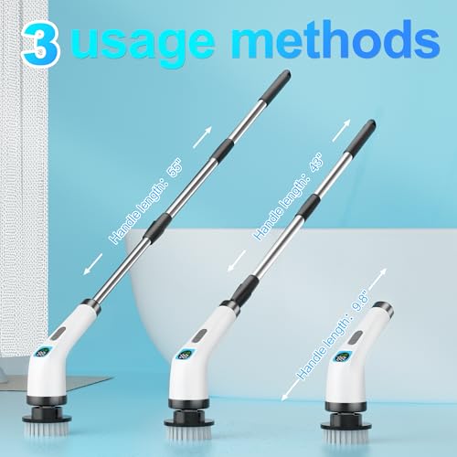 ALPONO Electric Spin Scrubber for Cleaning - Bathroom Floor Shower Scrubber with Long Handle Cordless Handheld Power Spin Brush, IPX7 7in1 400RPM LED-Screen Fast Charging by ALPONO - Image 4
