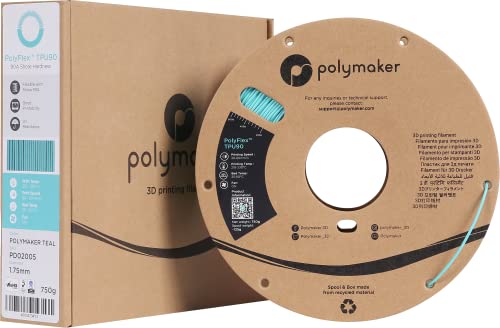 Image of Polymaker TPU Filament 1.75mm Polymaker Teal, 0.75kg Shore 90A Flexible 3D Printer Filament 1.75mm - PolyFlex TPU90 3D Printing TPU Filament 0.75kg Teal Soft Flexible Filament