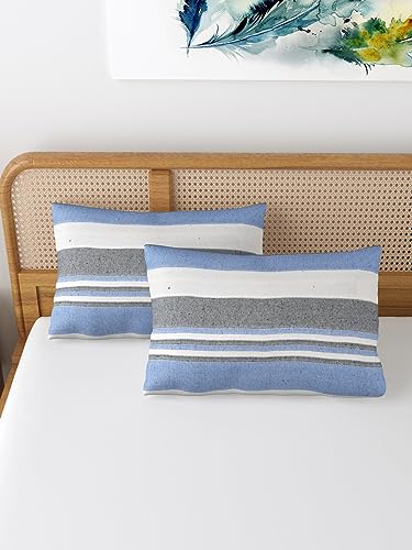Image of 180 TC Pillow Cover Set of 2 | Pillow Cover Cotton 100% | Pillow Cover Set of 2 King Size | Wrinkle Free & Fade Resistance | Striped Pattern | Standard Size | All Season Use (Multicolor)