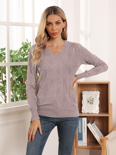 Image of Yincro Women V Neck Long Sleeve Soft Sweater Knit Casual Pullover Top