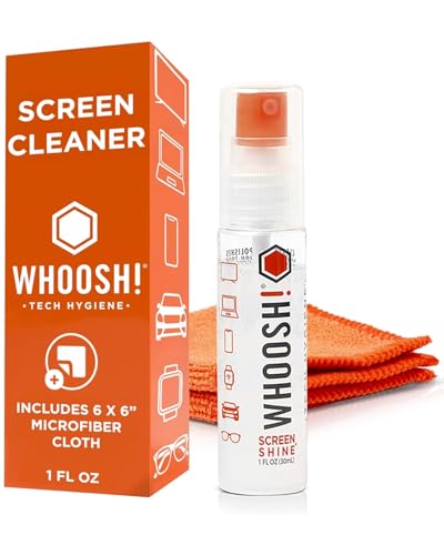 WHOOSH! Screen Shine Go - 1 fl oz Refillable Screen Cleaner Kit with Microfiber Cloth for MacBook, Phone, iPad & Eyeglasses - Powerful Streak-Free Cleaning - Pocket-Sized, TSA-Approved for Travel