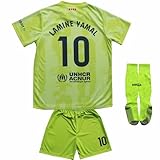 CEKFAX 2024/2025 Barca Third #10 Lamine Yamal Football Soccer Kids Jersey Shorts Socks Set Youth Sizes (Green,28)