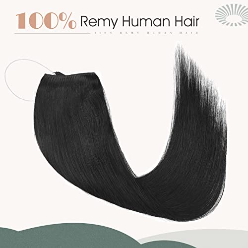 Wire Hair Extensions - 100% Real Human Hair Extensions, Invisible Wire Hair Extensions Real Human Hair For Women, Straight Halo Human Hair Extension, Halo Hair Extension (18 Inch, Jet Black) #TOP1