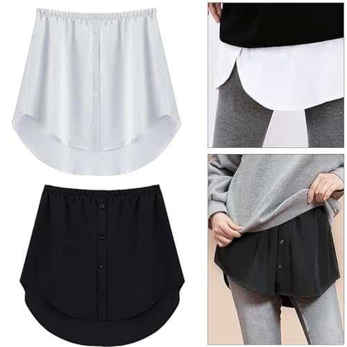 GIONAR Extensión de camisa de mujer de 2 piezas, falda de blusa, extensor de camisa, minifalda para mujer, enaguas, extensión superior con botones, enagua corta para mujer, larga, color blanco y