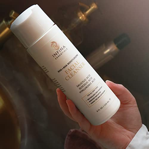 Infina Essentials Hydrating Facial Cleanser, Big 8 Fl Oz - Non-Foaming Gentle Aha Bha Cleanser With Hyaluronic Acid & Antioxidants - For All Skin Types #TOP7