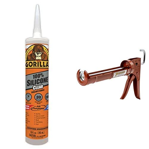 Selante de Silicone Transparente Gorilla com Pistola de Calafetagem Drip Free, 1 unidade