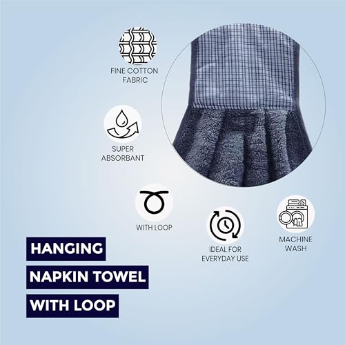 Image of Hand Towel with Loop | 600 GSM | Hanging Napkin for Wash Basin, Kitchen Sink, Bathroom| Pack of 3 in (Grey, Blue and Cream) | Assorted