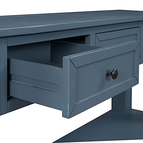 Royard Oaktree 55" Vintage Console Table Wood Entryway Table With 3 Drawers And Storage Shelf,Sofa Table For Living Room,Bedroom,Kitchen,Entryway,Hallway,Blue #TOP3