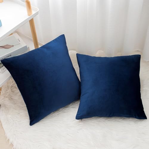 Image of Amazon Brand - Umi Velvet Decorative Cushion Cover 12x12 Inch - Set of 2, Soft Solid Square Throw Pillow Covers for Sofa, Living Room or Home Decor - 30x30 cm in Blue Color