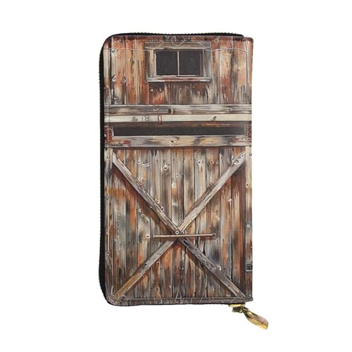 Barn Door Printed Long Wallet for Women Men Cute PU Leather Wallet with Coin Purse and Credit Card Holder