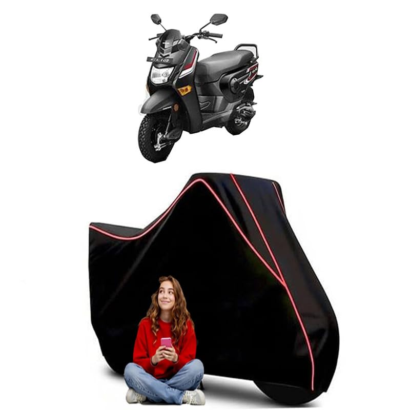 Image of CliQ 110 CC Scooty Bike Cover Water Resistant Outdoor Use Universal Fit Scooters Motorcycles Heavy Duty UV Protection Dust Rain Scratch Resistant Elastic Bottom Black Blue Piping