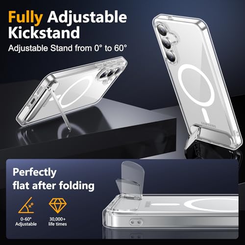Image of SPIDERCASE Magnetic for Samsung Galaxy S25 FE Case, [3 Stand Ways][ Military Grade Drop Protection] with Invisible Stand Shockproof Slim Case for S25 FE 5G,Clear