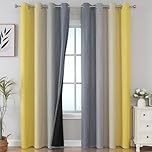VEHEDE Gradient Blackout Curtains 84 Inch Drop for Bedroom, Ombre Stripe Wave Light Blocking Eyelet Drapes for Living Room, Thermal Insulated Drapes, W52 x L84 Inch, Yellow and Grey, 2 Panels