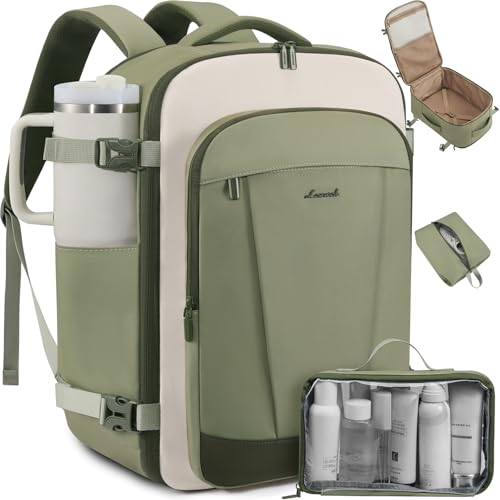 LOVEVOOK 40L Travel Backpack for Women & Men, Airline Approved Carry On Backpack, TSA Personal Item Bag fits 17.3 Inch Laptop, Waterproof Weekender Overnight Bags Suitcase for Work, Light Green