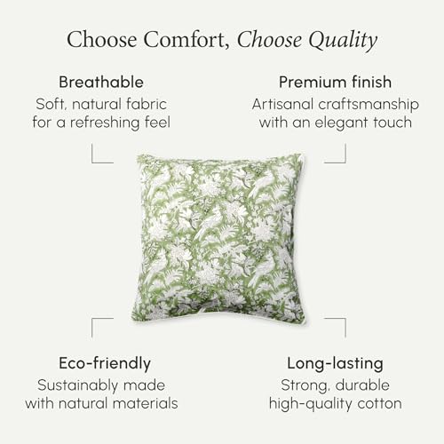 CPC 100% Cotton Throw Pillow Covers 20x20 Inch, Set of 2 Green Block Print Pattern Couch Pillow, Cute Boho Decorative Pillows for Living Room, Bedroom with Hidden Zipper- Olive Green
