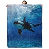 Ocean Orca Whale Throw Blanket for Girls Boys Kids Adults, 50x60 in, Cozy Flannel Blanket for Bedroom, Camping, Couch, Room Decor, Fuzzy Warm Soft Gifts