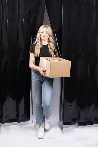Image of Black PVC Strip Door Curtain Kit - 60 in. (5 ft) Width x 84 in. (7 ft) H - Heavy-Duty Opaque 8 inch x .08 inch Smooth PVC Strips - Privacy & Light-Blocking Strip Door Kit - Universal Hanger - Made in USA