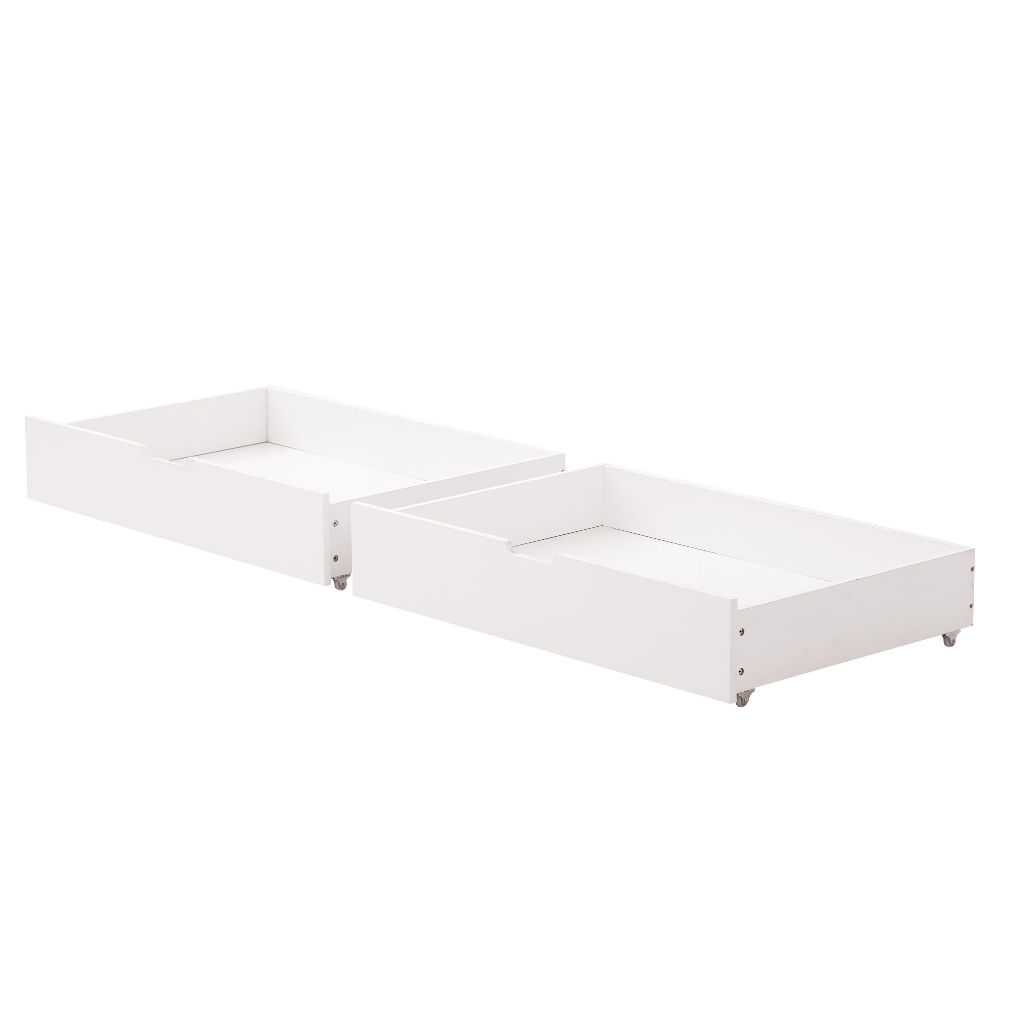 Letto a castello, 90 x 200 cm, lettino con rete anticaduta, due cassetti su ruote, scaffale aperto, scala a cinque livelli, ampio spazio di archiviazione, pino+MDF, bianco