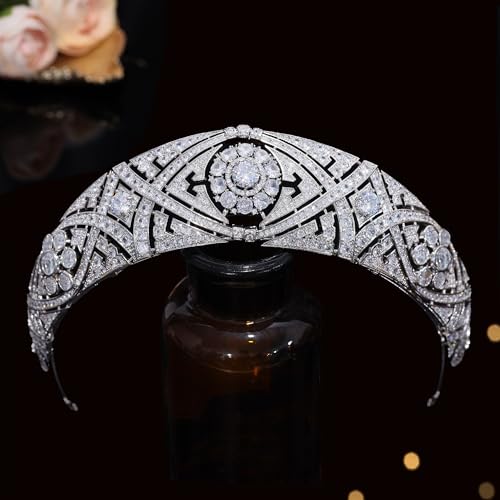 Tiara de circonitas cúbicas HG003 para novia y peinados de boda estilo Meghan Markle