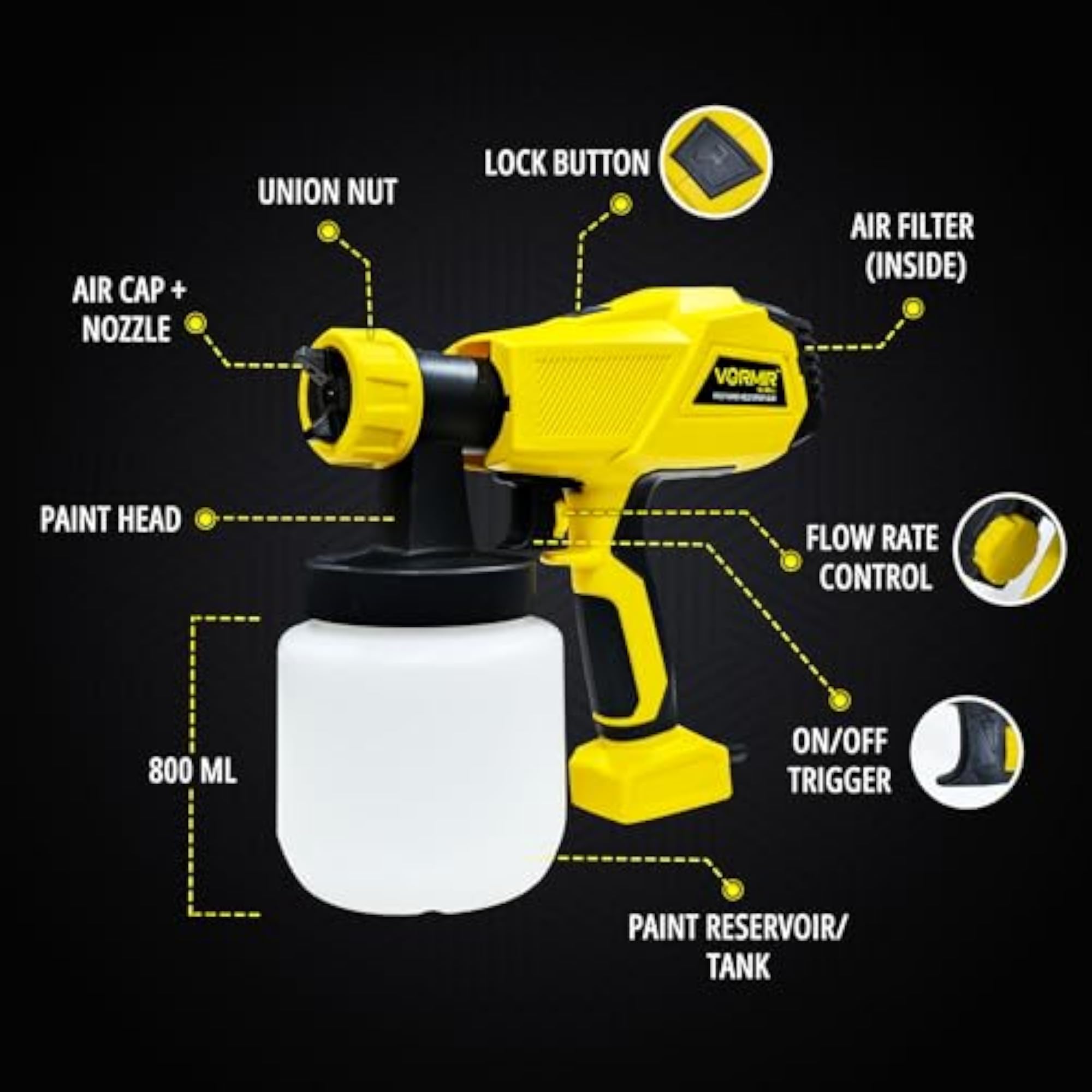 VORMIR VR SG45-25 Electric HVLP Paint Spray Gun, 450W