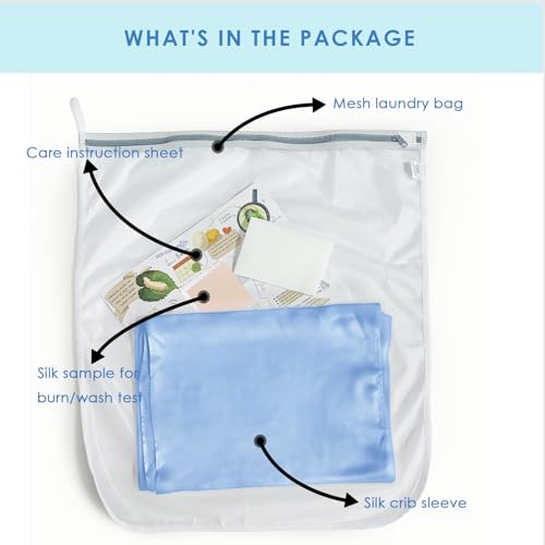Image of PROMEED 2 Pack 100% Mulberry Silk Crib Sleeve for Baby Hair Loss Prevention, Premium 23 Momme Natural Silk Bassinet Slip for Bassinets /Cradles /Cots /Cribs (Light Blue)