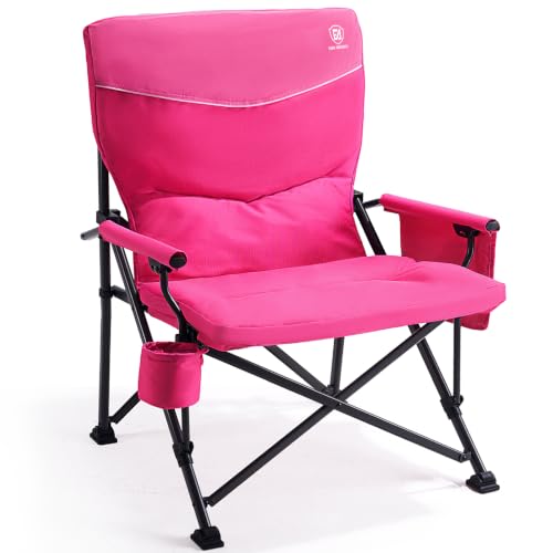 Image of EVER ADVANCED Padded Oversized Camping Chair for Women, Heavy Duty, Side Pockets, 500lbs, Pink