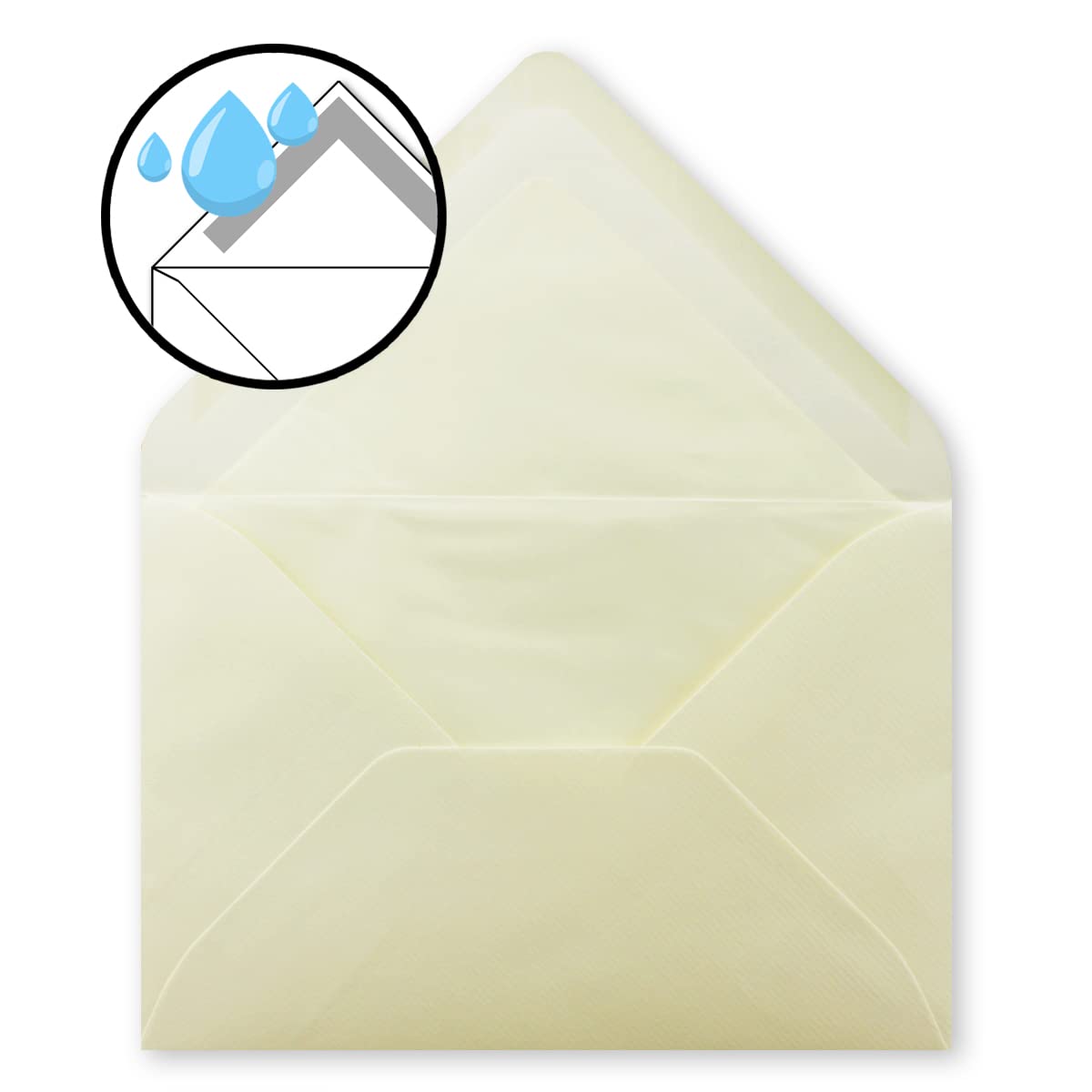 500 DIN B6 koperty kremowe z kremową jedwabną podszewką - 12,5 x 17,6 cm - 100 g/m² klejenie na mokro, prążkowane koperty bez okienka od firmy Glüxx-Agent