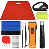 WRAPXPERT Wallpaper Tools, Smoothing Tool Kit for Peel and Stick Wallpaper/Contact Paper/Vinyl Backsplash Applying, with Squeegee Smoother, Seam Roller, Razor Scraper, Knife and Blades