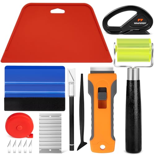 WRAPXPERT Wallpaper Tools, Smoothing Tool Kit for Peel and Stick Wallpaper/Contact Paper/Vinyl Backsplash Applying, with Squeegee Smoother, Seam Roller, Razor Scraper, Knife and Blades