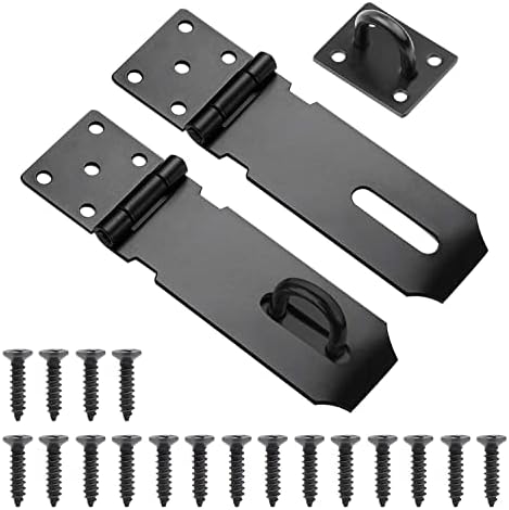 Padlock Hasp, 2 Pack 5 Inch Stainless Steel Heavy Duty Hasp and Staple Door Locks Gate Clasp Security Hasp with Screws, for Windows Cabinet Shed Garage Bedroom Door Lock(Black)
