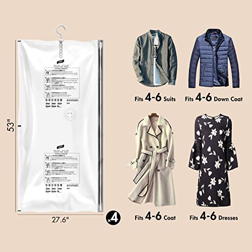 Taili Hanging Vacuum Storage Bags Space Saver Bags For Clothes, 4 Packs Long 53X27.6 Inches, Vacuum Seal Storage Bag Clothing Bags For Suits, Dress Coats Or Jackets, Closet Organizer And Storage #TOP2