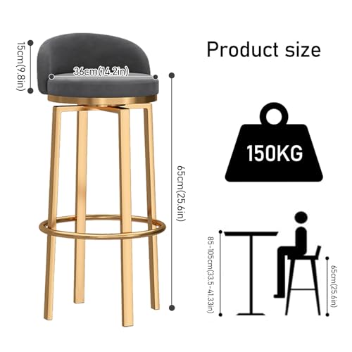 Tabouret de bar moderne 65 cm velours chaise de comptoir pivotante