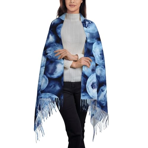IUBBKI Écharpe châle chaude d'hiver pour femme Blueberry, écharpe longue à pompon en peluche chaude et tendance – vue 3
