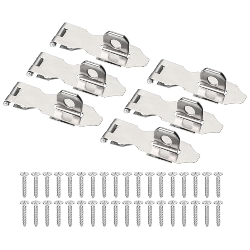Image of PATIKIL Door Lock Hasp Latch 2.2 Inch, 6 Pcs Stainless Steel Safety Hasp Lock Clasp Hinge Packlock with Screws for Door Gate Cabinet Closets, Silver