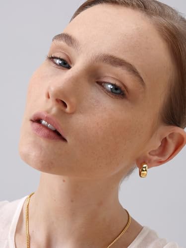 Image of FRUMOS 18K Gold Plated Chunky Hoop Earrings for Women Fashion Thick Gold Hoops Set Jewelry for Birthday Christmas Gifts