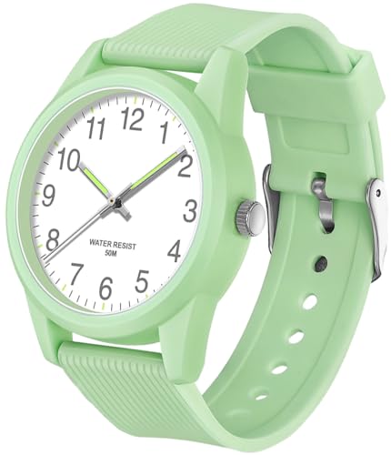 TENOCK Reloj para NiñOs NiñOs NiñAs Aprender La Hora 50m Impermeable Reloj para NiñOs FáCil De Leer 4-12 AñOs Gran Regalo De CumpleañOs para NiñOs (Verde)