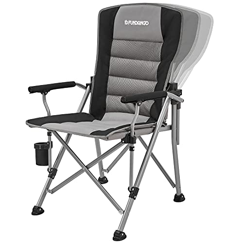 FUNDANGO Flexible Back Folding Camping Chair, High Back Padded Lawn Chair,Portable Oversized Heavy Duty Camp Chairs for Adults with Lumbar Back Support for Outdoor Fishing Sport Events,400LBS